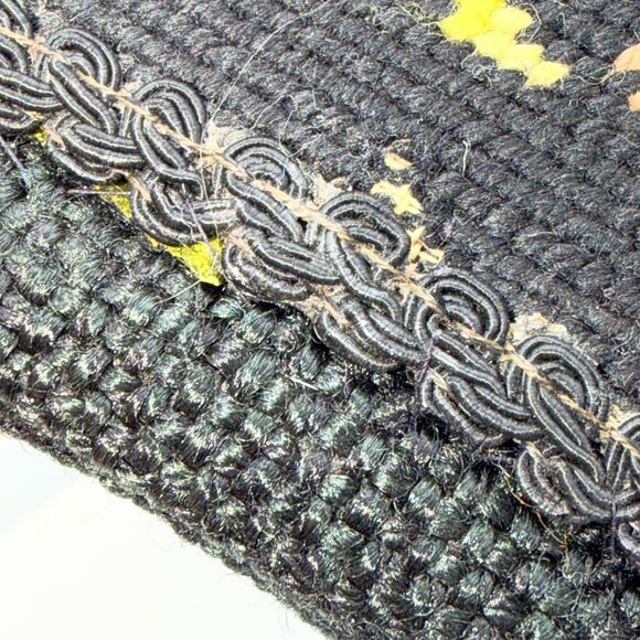 Vintage Black Floral Needlepoint Handbag Lucite Handle Tapestry Purse 60s 70s - Picture 4 of 8